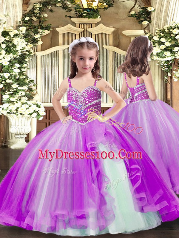 Lavender Lace Up Sweetheart Beading Vestidos de Quinceanera Tulle Sleeveless
