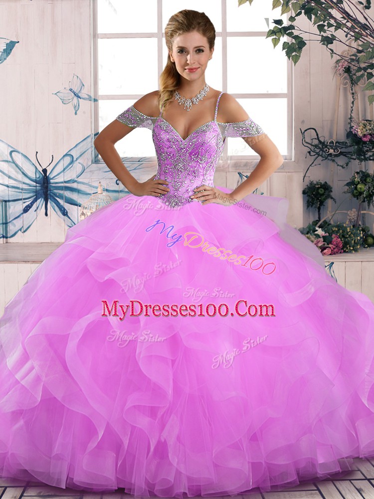 Lilac Sleeveless Tulle Lace Up Vestidos de Quinceanera for Sweet 16 and Quinceanera