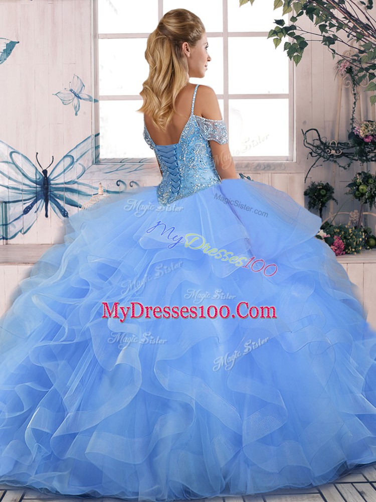 Lilac Sleeveless Tulle Lace Up Vestidos de Quinceanera for Sweet 16 and Quinceanera
