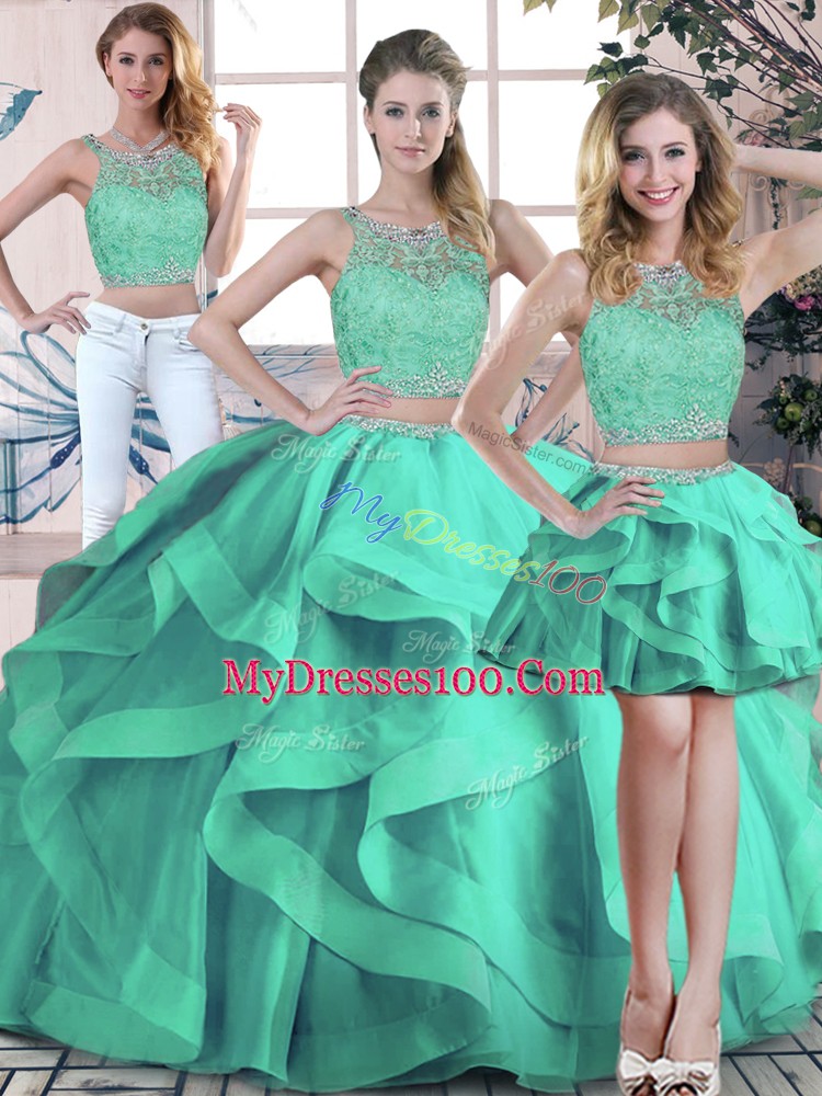Extravagant Tulle Sleeveless Floor Length Sweet 16 Dress and Beading and Ruffles