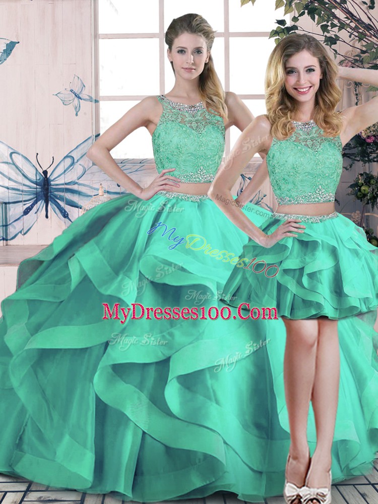 Extravagant Tulle Sleeveless Floor Length Sweet 16 Dress and Beading and Ruffles