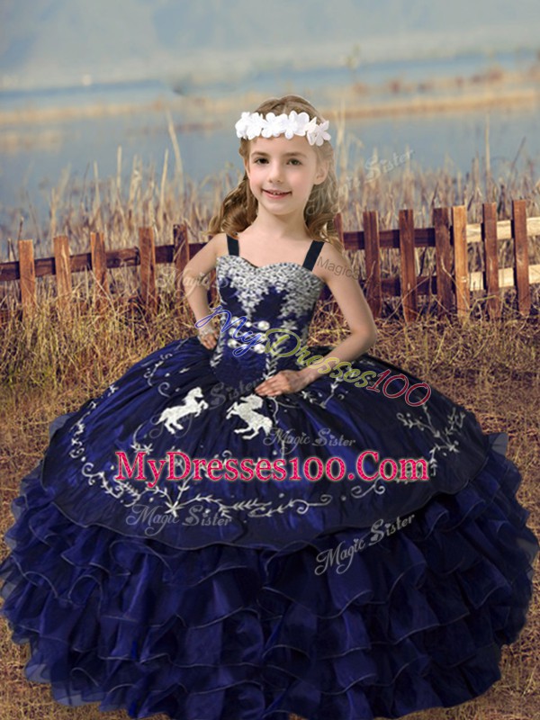 Straps Sleeveless Lace Up Little Girls Pageant Gowns Purple Organza