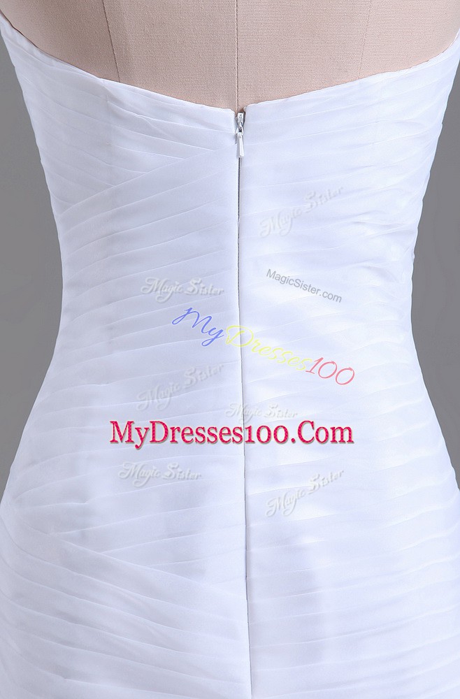 Strapless Sleeveless Wedding Gown High Low Beading and Ruffles White Organza
