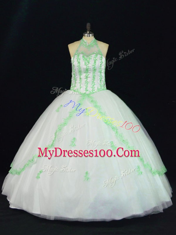 Gorgeous Tulle Sleeveless Floor Length 15 Quinceanera Dress and Appliques