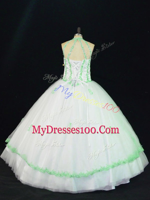 Gorgeous Tulle Sleeveless Floor Length 15 Quinceanera Dress and Appliques