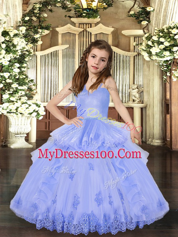 Admirable Tulle Sleeveless Floor Length Girls Pageant Dresses and Appliques