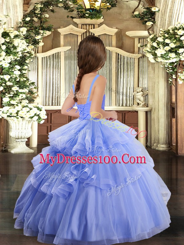 Admirable Tulle Sleeveless Floor Length Girls Pageant Dresses and Appliques