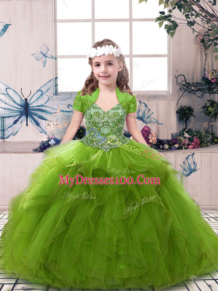 Super Sleeveless Beading Lace Up Little Girls Pageant Gowns