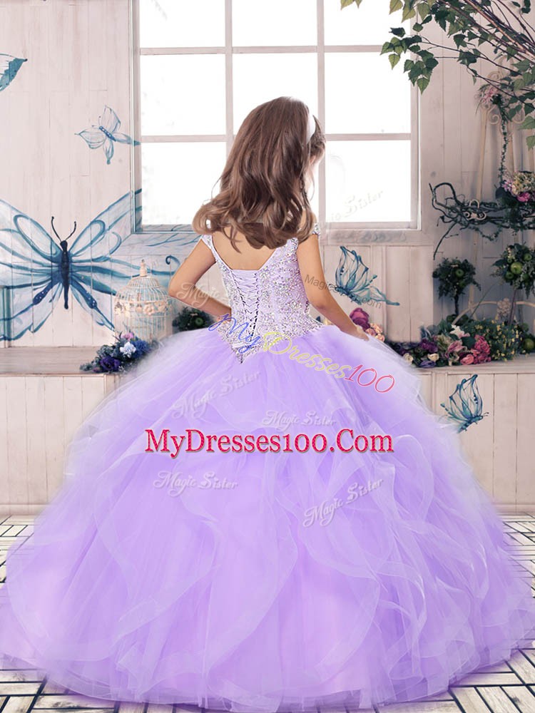Super Sleeveless Beading Lace Up Little Girls Pageant Gowns
