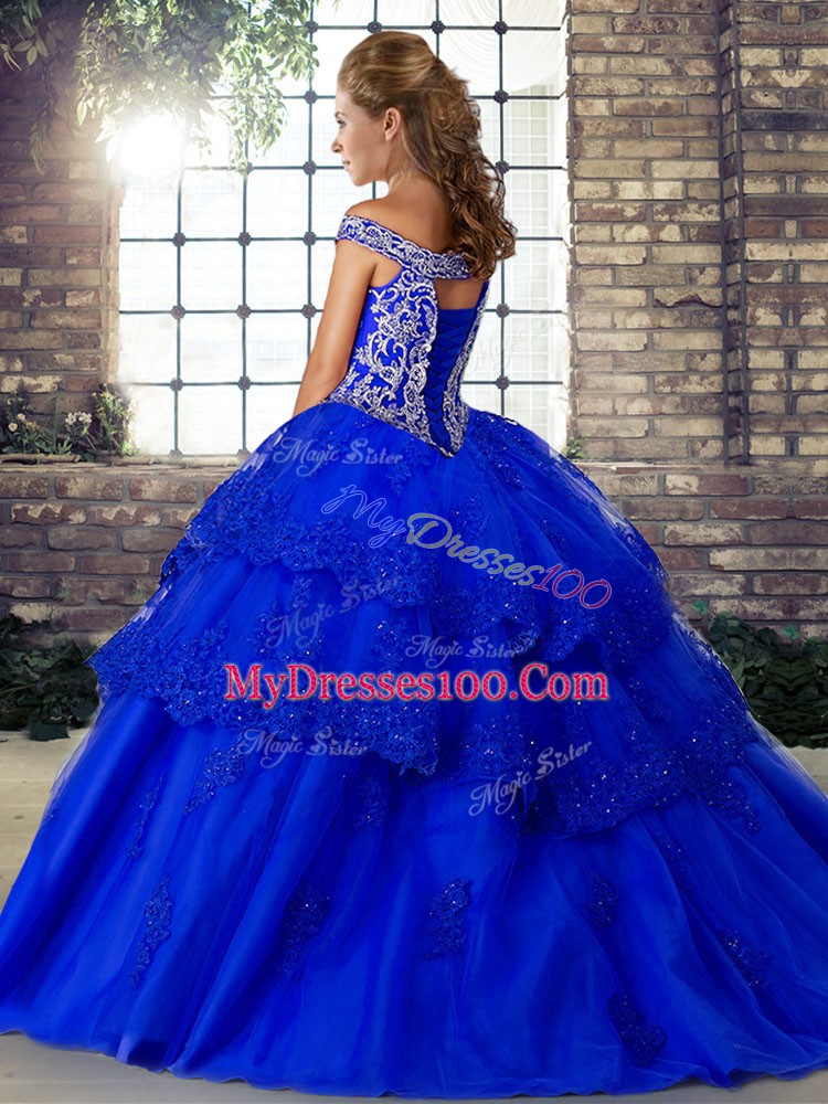 Sleeveless Tulle Brush Train Lace Up Quinceanera Gown in Olive Green with Beading and Lace