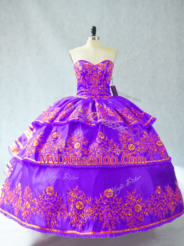 Super Purple Sleeveless Organza Lace Up 15th Birthday Dress for Sweet 16 and Quinceanera