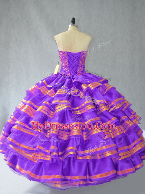 Super Purple Sleeveless Organza Lace Up 15th Birthday Dress for Sweet 16 and Quinceanera
