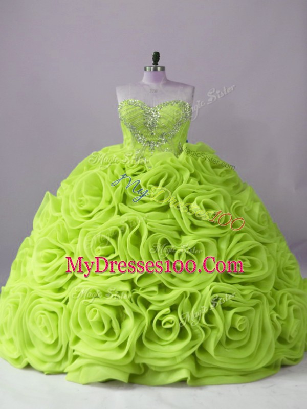 High Quality Sleeveless Brush Train Beading Lace Up Quinceanera Gown