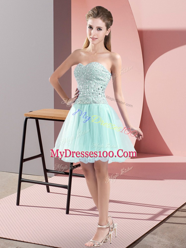 Custom Designed Beading Evening Dresses Apple Green Zipper Sleeveless Mini Length