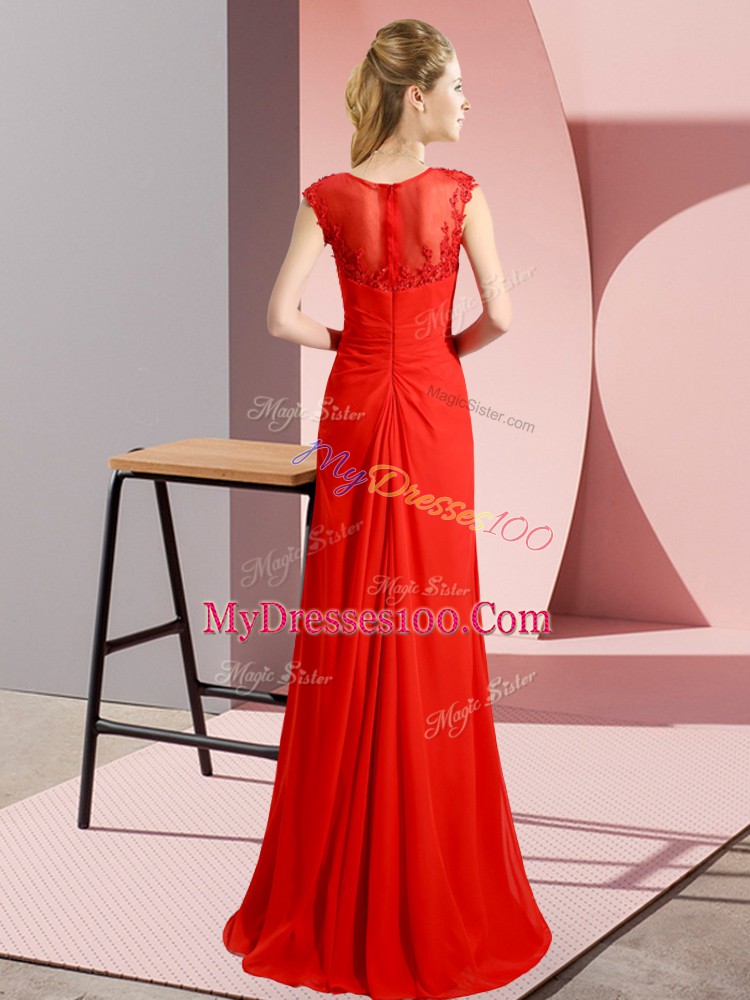 Fuchsia Chiffon Zipper Prom Party Dress Sleeveless Floor Length Beading