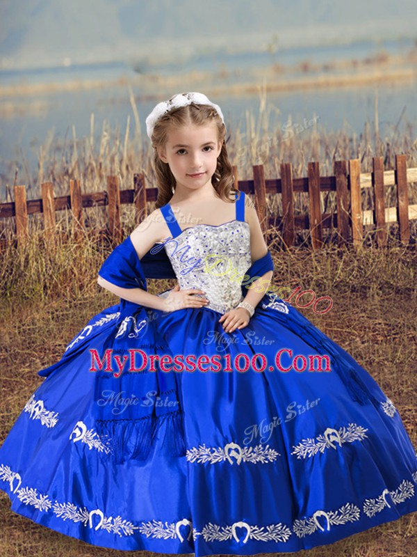 Flirting Royal Blue Sleeveless Beading and Embroidery Floor Length Sweet 16 Dresses