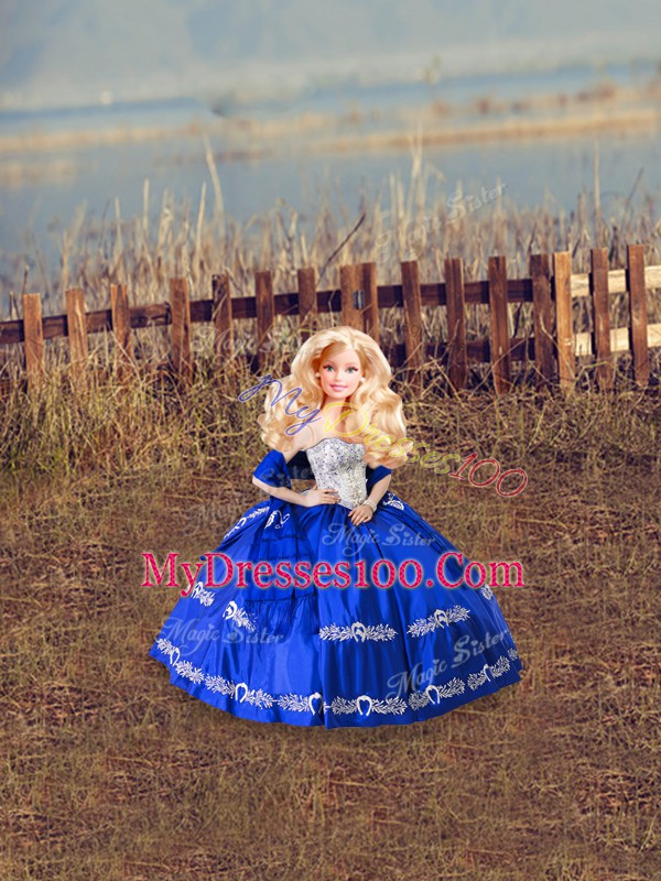 Flirting Royal Blue Sleeveless Beading and Embroidery Floor Length Sweet 16 Dresses
