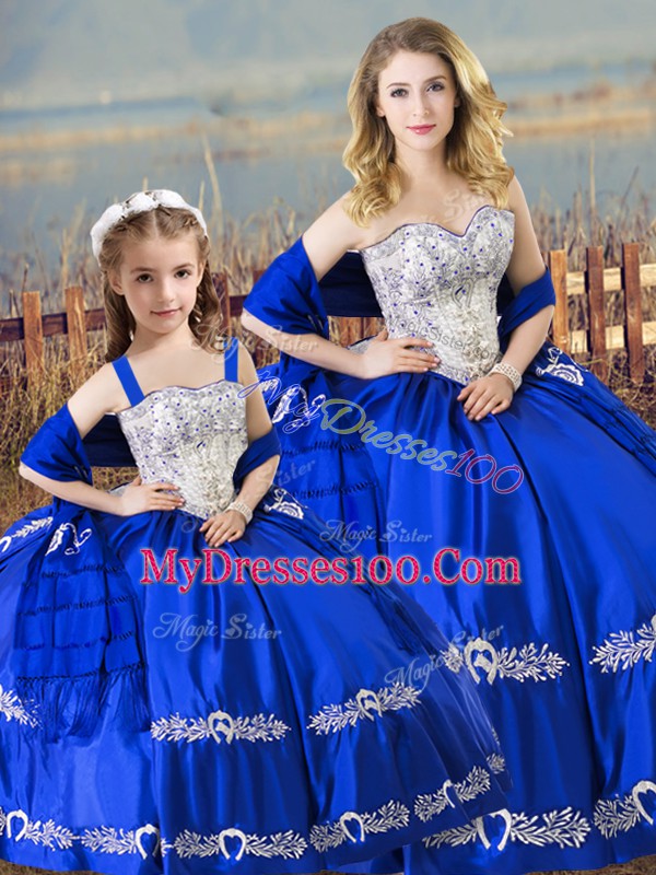 Flirting Royal Blue Sleeveless Beading and Embroidery Floor Length Sweet 16 Dresses