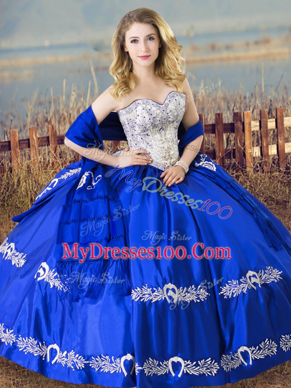 Flirting Royal Blue Sleeveless Beading and Embroidery Floor Length Sweet 16 Dresses
