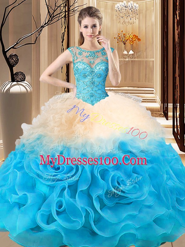 Dramatic Multi-color Sleeveless Beading and Ruffles Floor Length Vestidos de Quinceanera