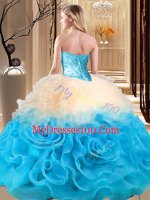 Dramatic Multi-color Sleeveless Beading and Ruffles Floor Length Vestidos de Quinceanera