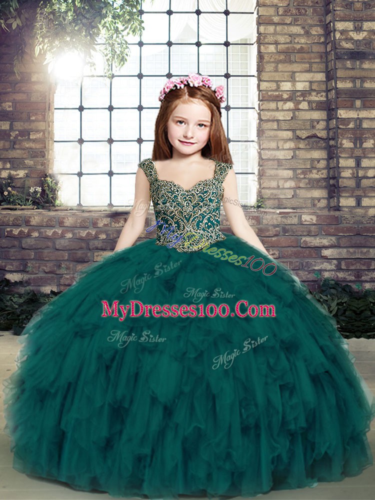 Sleeveless Beading and Ruffles Lace Up Little Girls Pageant Gowns
