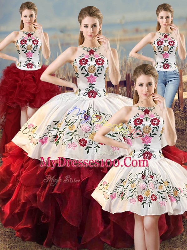 Fashion Sleeveless Embroidery and Ruffles Lace Up 15th Birthday Dress