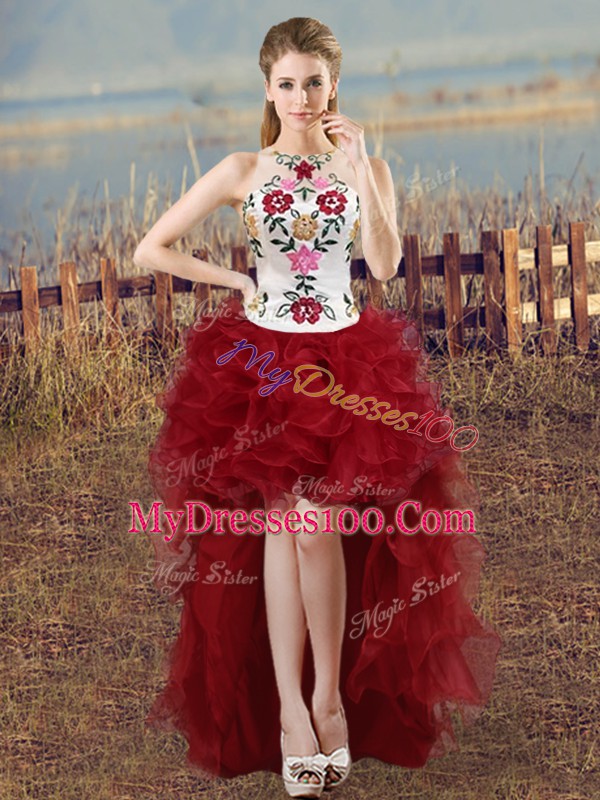 Fashion Sleeveless Embroidery and Ruffles Lace Up 15th Birthday Dress