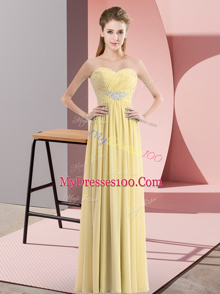 Floor Length Empire Sleeveless Yellow Prom Party Dress Zipper