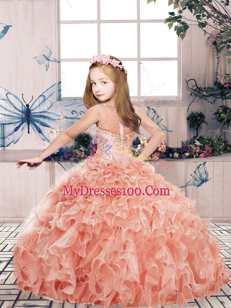 Ball Gowns Little Girls Pageant Gowns Red Scoop Organza Sleeveless Floor Length Zipper