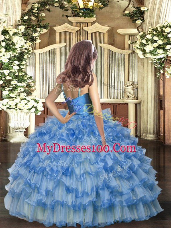 Floor Length Ball Gowns Sleeveless Gold Little Girls Pageant Dress Zipper