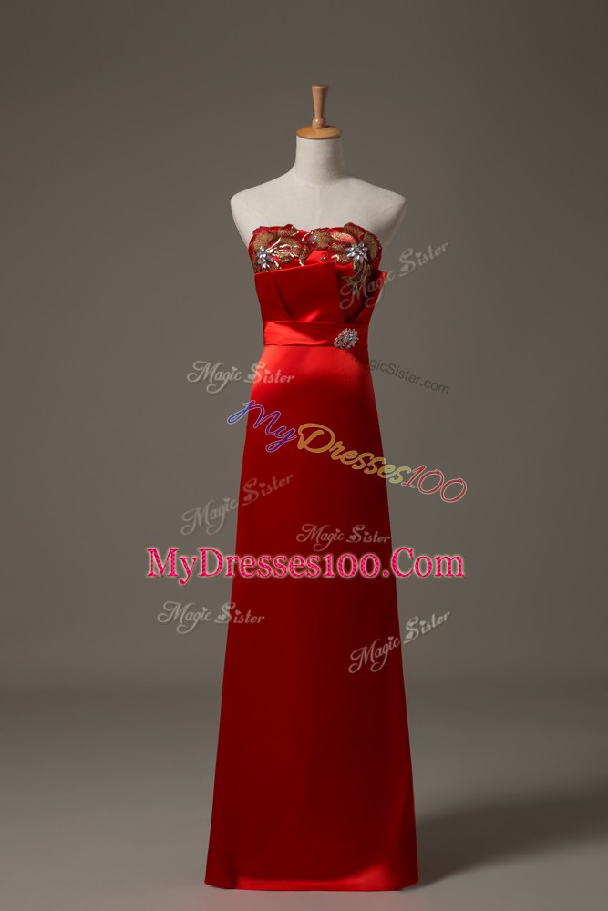 Red Sweetheart Lace Up Beading and Appliques Prom Dresses Sleeveless