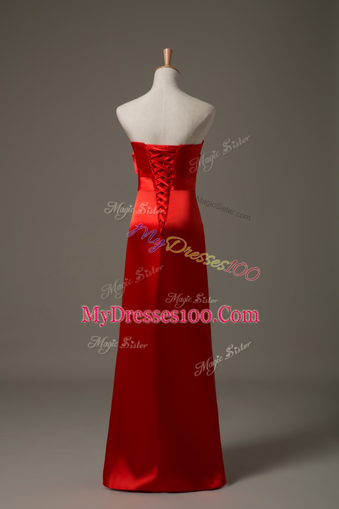Red Sweetheart Lace Up Beading and Appliques Prom Dresses Sleeveless