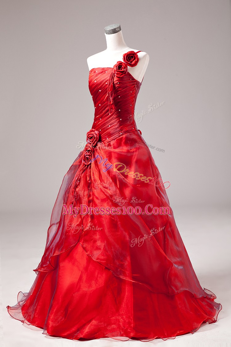 Sleeveless Floor Length Beading Lace Up Quinceanera Dresses with Red