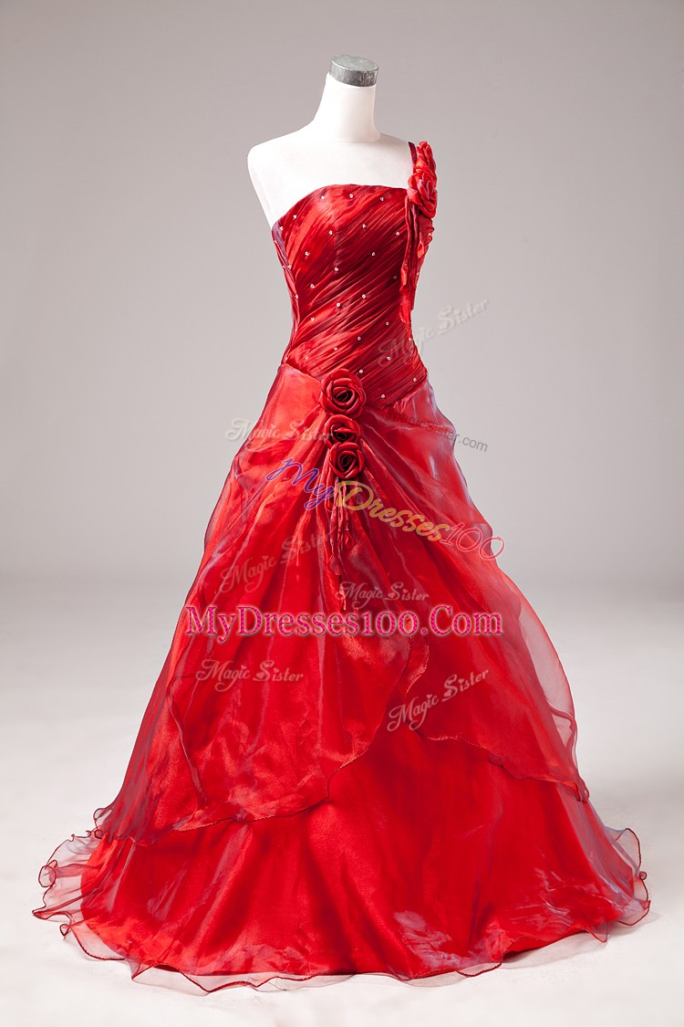 Sleeveless Floor Length Beading Lace Up Quinceanera Dresses with Red