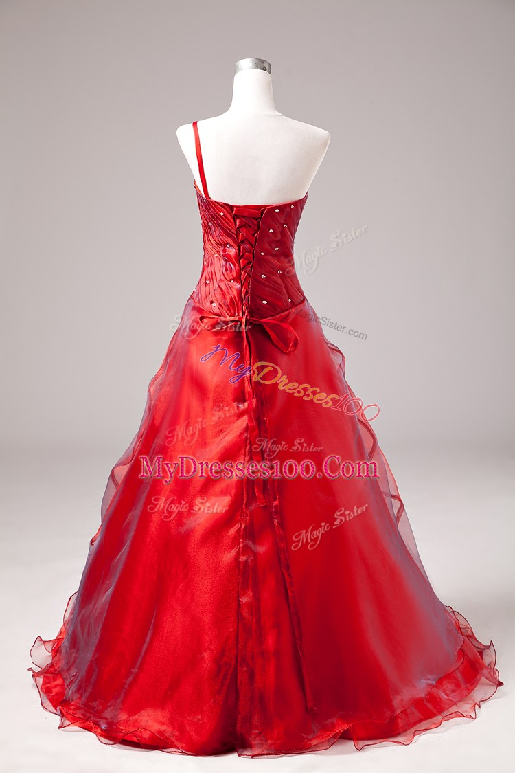 Sleeveless Floor Length Beading Lace Up Quinceanera Dresses with Red