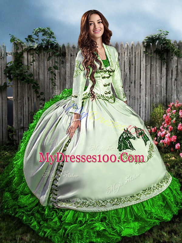 Discount Ball Gowns Quinceanera Gown Green Sweetheart Organza Sleeveless Floor Length Lace Up