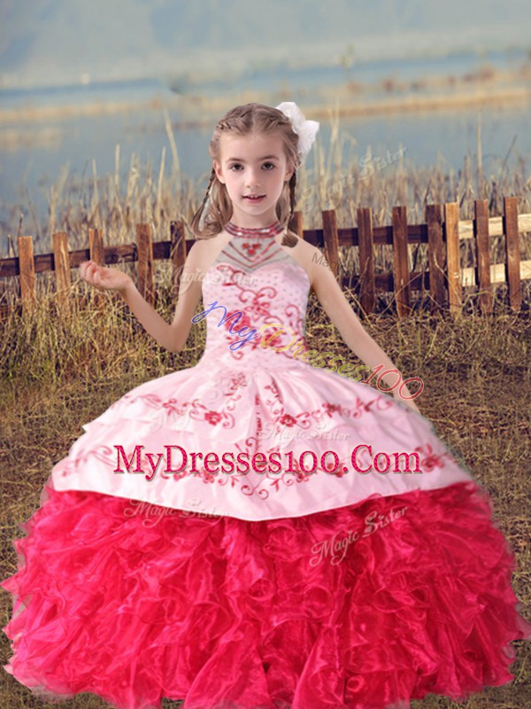 New Arrival Sleeveless Beading and Embroidery and Ruffles Lace Up Little Girl Pageant Dress