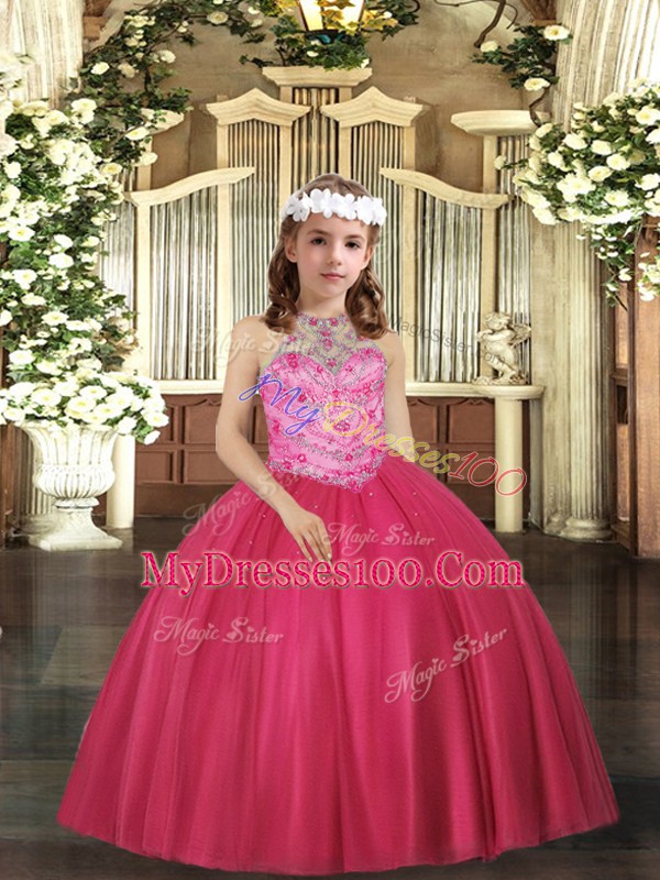 Sleeveless Lace Up Floor Length Beading Pageant Dress Toddler