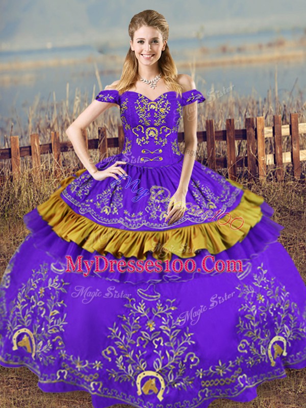 Purple Sleeveless Satin and Organza Lace Up Sweet 16 Quinceanera Dress for Sweet 16 and Quinceanera