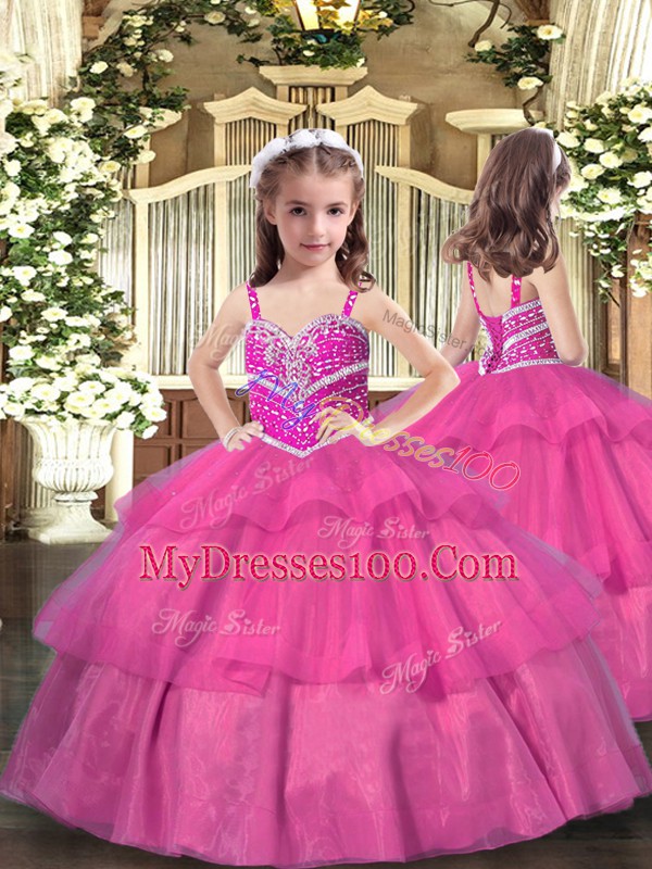 Flirting Ball Gowns Quinceanera Dress Hot Pink Sweetheart Organza Sleeveless Floor Length Lace Up