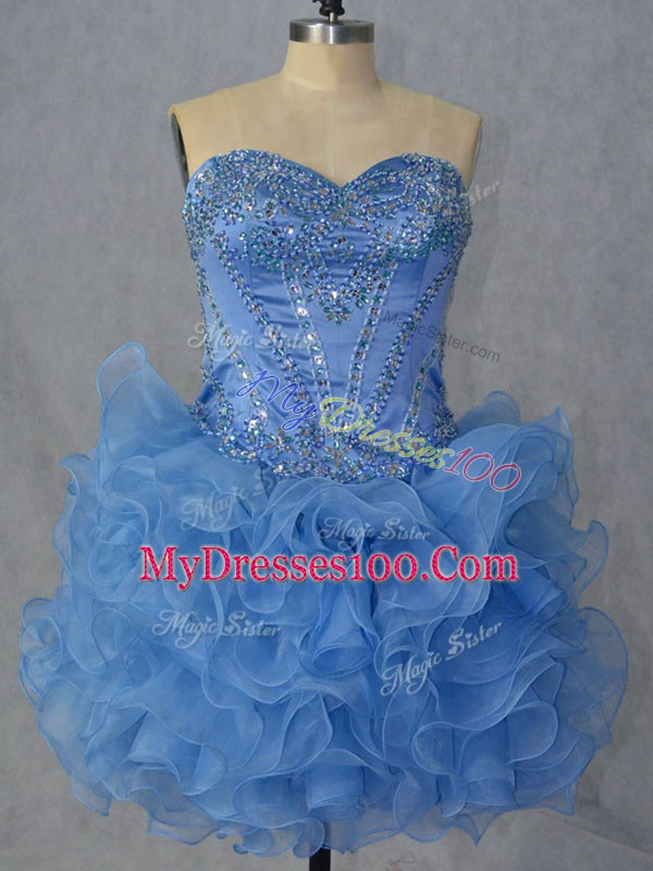 Flare Sleeveless Lace Up Mini Length Beading and Ruffles Prom Dress