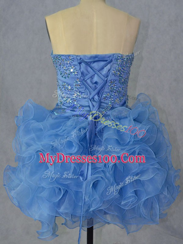 Flare Sleeveless Lace Up Mini Length Beading and Ruffles Prom Dress