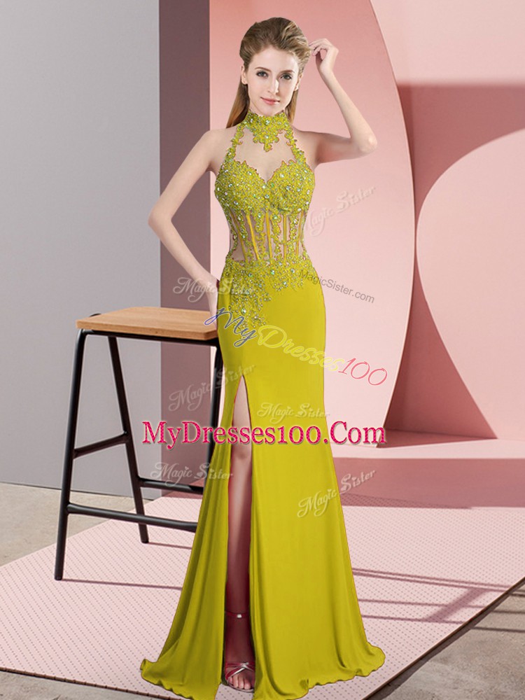 Floor Length Column/Sheath Sleeveless Green Prom Dresses Backless
