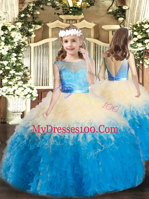 Lace and Ruffles 15th Birthday Dress Multi-color Backless Sleeveless Floor Length