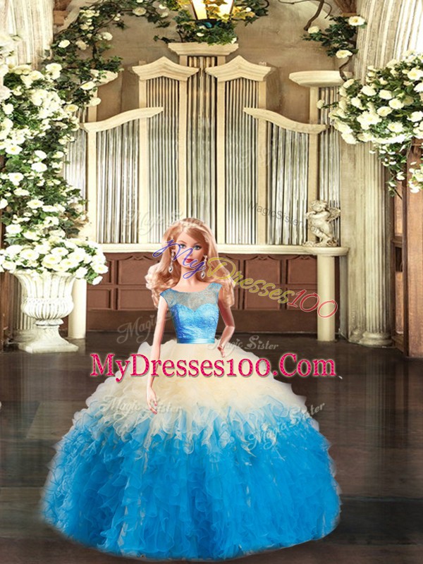 Lace and Ruffles 15th Birthday Dress Multi-color Backless Sleeveless Floor Length