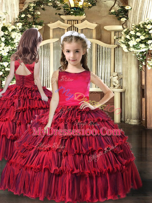 Sexy Organza Scoop Sleeveless Lace Up Ruffled Layers 15th Birthday Dress in Wine Red