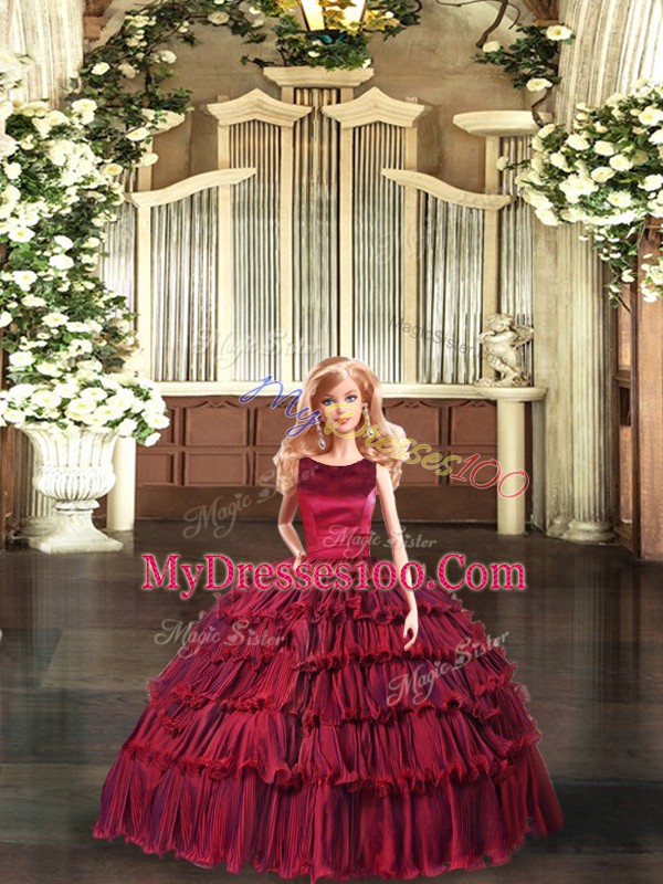 Sexy Organza Scoop Sleeveless Lace Up Ruffled Layers 15th Birthday Dress in Wine Red