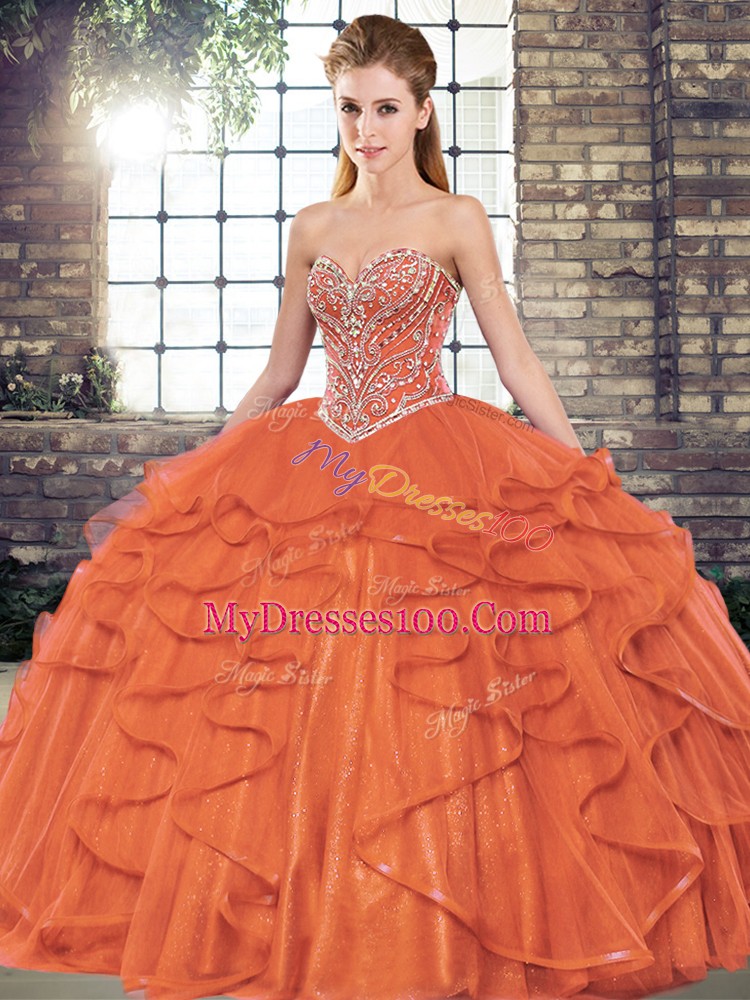 Sleeveless Lace Up Floor Length Beading and Ruffles Sweet 16 Dresses