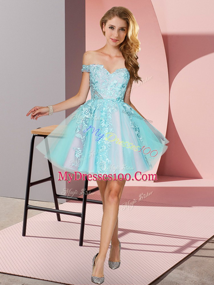 Sleeveless Zipper Mini Length Lace Bridesmaid Gown